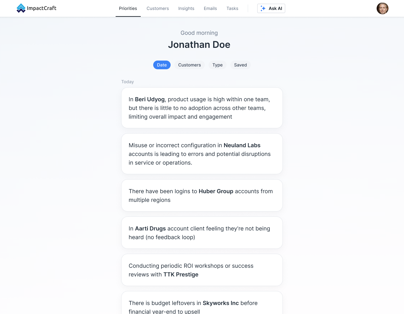 Direction 1 — a single stripped-back insight feed