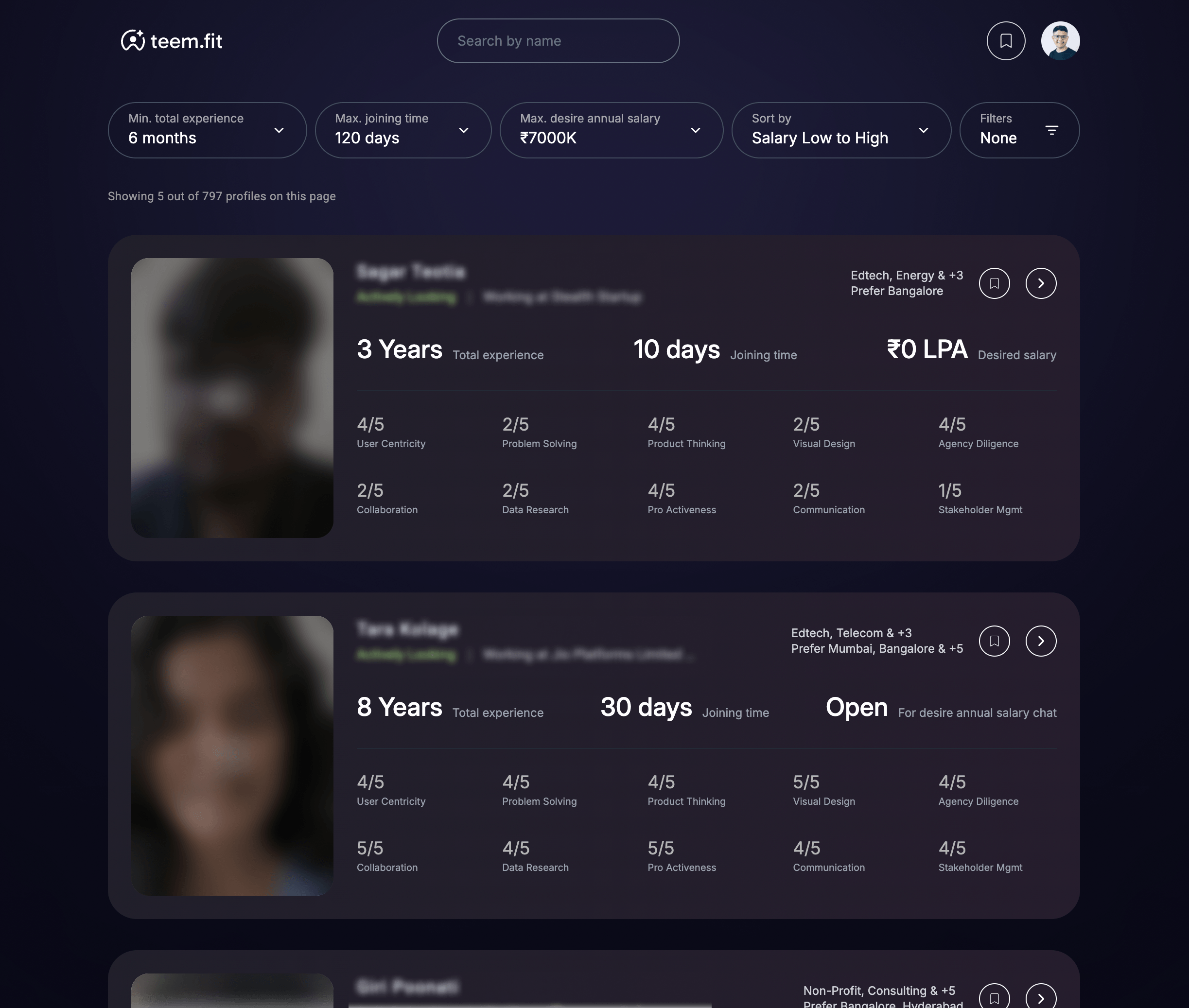 teem.fit interface